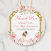 Meisje dat bidt Goud Eerste Heilige Communie Dank  Bedankjes Labels (Achterkant)