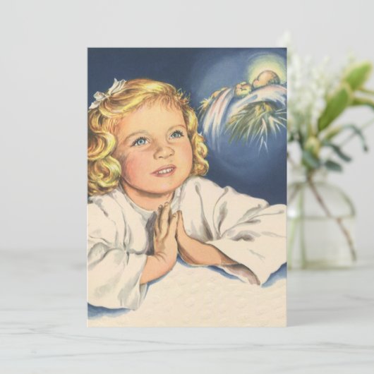 Meisje dat bidt tot Jezus Christus, Gebedsavondgeb Kaart (Staand voorkant)