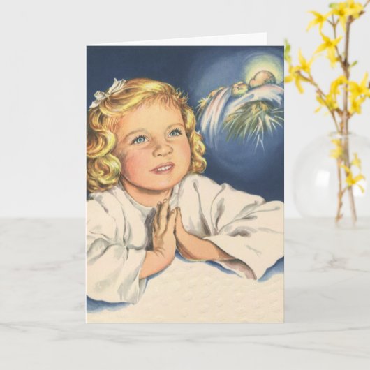 Meisje dat bidt tot Jezus Christus, gebedsuur Kaart (Gele Bloem)