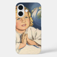 Meisje dat bidt tot Jezus Christus, gebedsuur voor