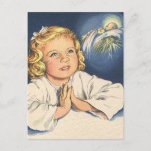 Meisje dat bidt tot Jezus Christus, Nachtgebeden Briefkaart