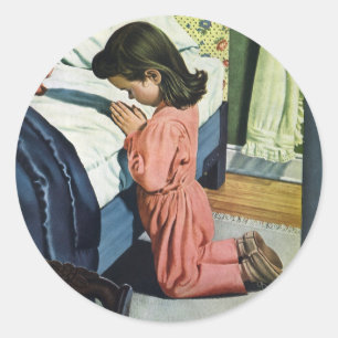 Meisje dat bidt voor het slapengaan, het Onze Vade Ronde Sticker