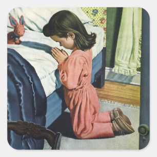 Meisje dat bidt voor het slapengaan, het Onze Vade Vierkante Sticker