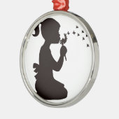 Meisje dat blaast op Dandelion silhouette Metalen Ornament (Links)