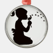 Meisje dat blaast op Dandelion silhouette Metalen Ornament (Voorkant)
