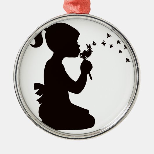 Meisje dat blaast op Dandelion silhouette Metalen Ornament (Voorkant)