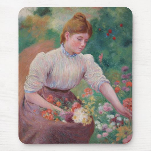 Meisje dat bloemen plukt in een zomertuin muismat (Voorkant)