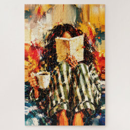 Meisje dat boek leest, gezellige schilderkunst legpuzzel