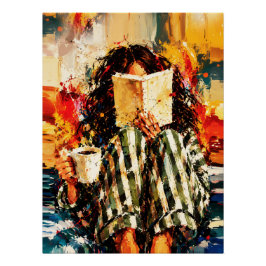 Meisje dat boek leest, gezellige schilderkunst perfect poster