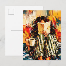 Meisje dat boek leest, knus schilderkunst briefkaart