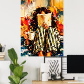 Meisje dat boek leest, knus schilderkunst poster (Thuiskantoor)