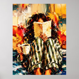 Meisje dat boek leest, knus schilderkunst poster
