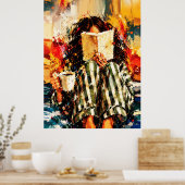 Meisje dat boek leest, knus schilderkunst poster (Keuken)