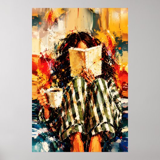 Meisje dat boek leest, knus schilderkunst poster (Voorkant)