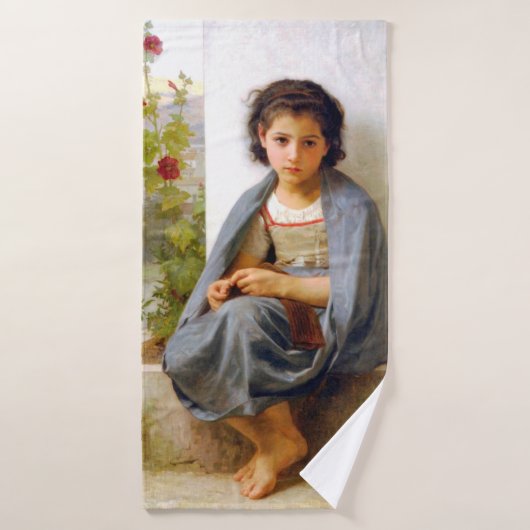 Meisje dat breit, Bouguereau Badhanddoek (Badhanddoek)