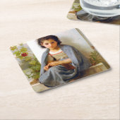 Meisje dat breit, Bouguereau Kartonnen Onderzetters (Schuin)
