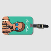 Meisje dat bubbelthee drinkt moderne tiener bagagelabel (Voorkant (horizontaal))