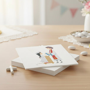 Meisje dat communiqué religieuze papieren napkins  servet