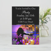 Meisje dat danst en paarse muzieknoten kaart (Staand voorkant)