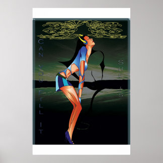 meisje dat de muziek vult poster