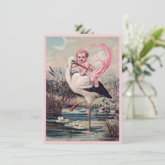 meisje dat de ooievaar rijdt - geboorteaankondigi aankondiging (Staand voorkant)