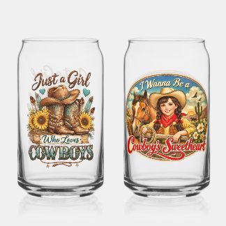 Meisje dat dol is op cowboys blikvorm glas