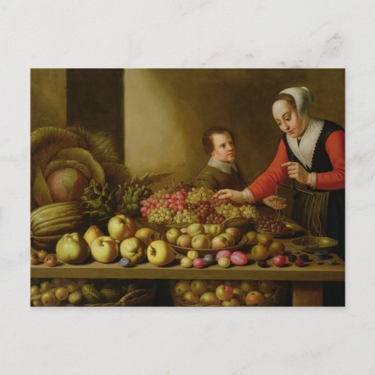 Meisje dat druiven verkoopt briefkaart (Voorkant)