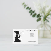 Meisje dat een andelionbloem wil opblazen advieskaart (Staand voorkant)