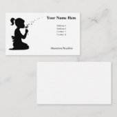 Meisje dat een andelionbloem wil opblazen advieskaart (Voorkant / Achterkant)