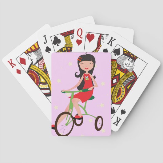 Meisje dat een bike-speelkaartje bestuurt pokerkaarten (Achterkant)