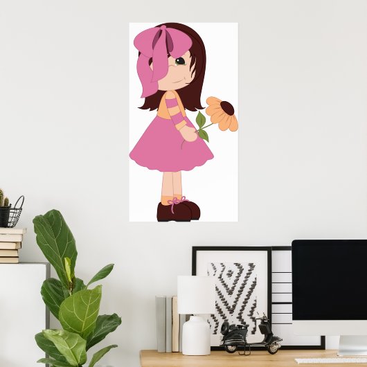 Meisje dat een bloem Poster houdt (Thuiskantoor)
