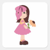 Meisje dat een bloem-vierkant Sticker houdt (Voorkant)