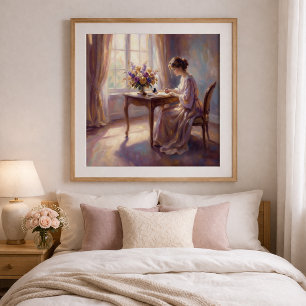 Meisje dat een brief schrijft aan Moeder Poster