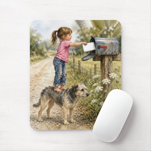 Meisje dat een envelop op de post doet muismat (Met muis)