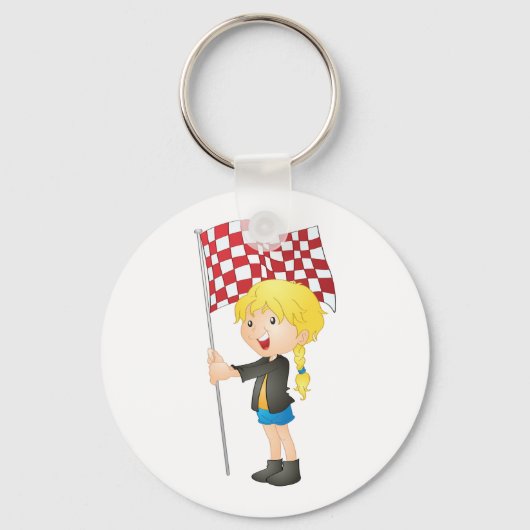 Meisje dat een gecontroleerde vlag Sleutelhanger h (Voorkant)