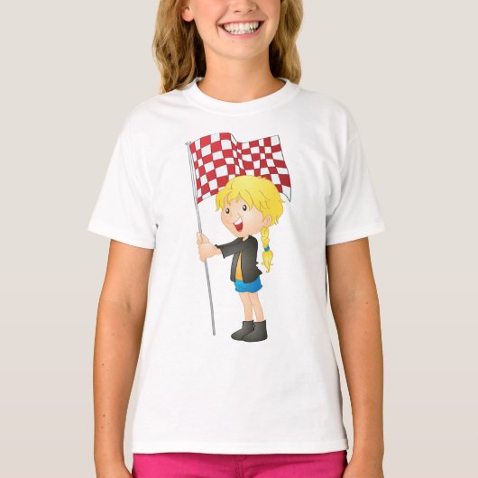Meisje dat een gecontroleerde vlag T-Shirt bezit (Voorkant)