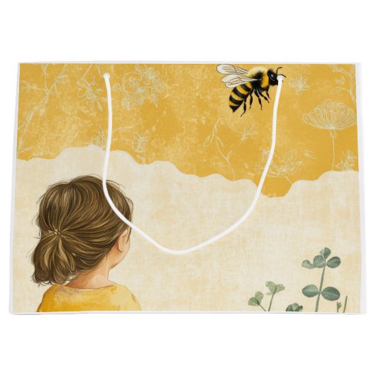 Meisje dat een hommel bekijkt groot cadeauzakje (Voorkant)