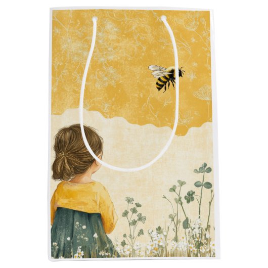 Meisje dat een hommel bekijkt medium cadeauzakje (Voorkant)