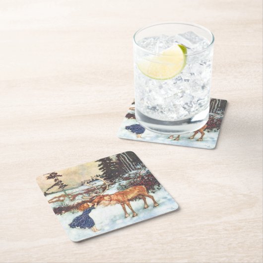 "Meisje dat een rendier zoent" Kerstmis onderzette Kartonnen Onderzetters (Insitu)