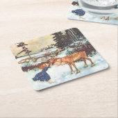 "Meisje dat een rendier zoent" Kerstmis onderzette Kartonnen Onderzetters (Schuin)