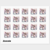 Meisje dat een sneeuwman omhelst vierkante sticker (Vel)