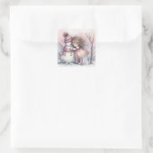 Meisje dat een sneeuwman omhelst vierkante sticker (Tas)