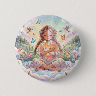Meisje dat een vredig hart omhelst ronde button 5,7 cm