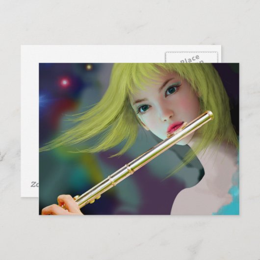 Meisje dat Flute 2 speelt Briefkaart (Voorkant / Achterkant)