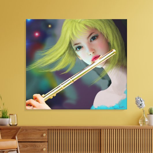 Meisje dat Flute 2 speelt Canvas Afdruk (Insitu (Woonkamer))