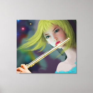 Meisje dat Flute 2 speelt Canvas Afdruk