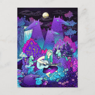 Meisje dat gitaar speelt briefkaart