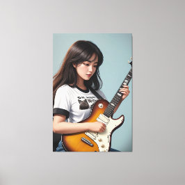 Meisje dat gitaar speelt canvas afdruk