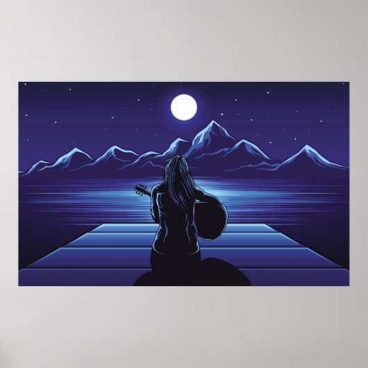 Meisje dat gitaar speelt van de nachtgitaar, meisj poster (Voorkant)