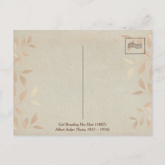 Meisje dat haar haar haar haar haar breekt en een  briefkaart (Achterkant)